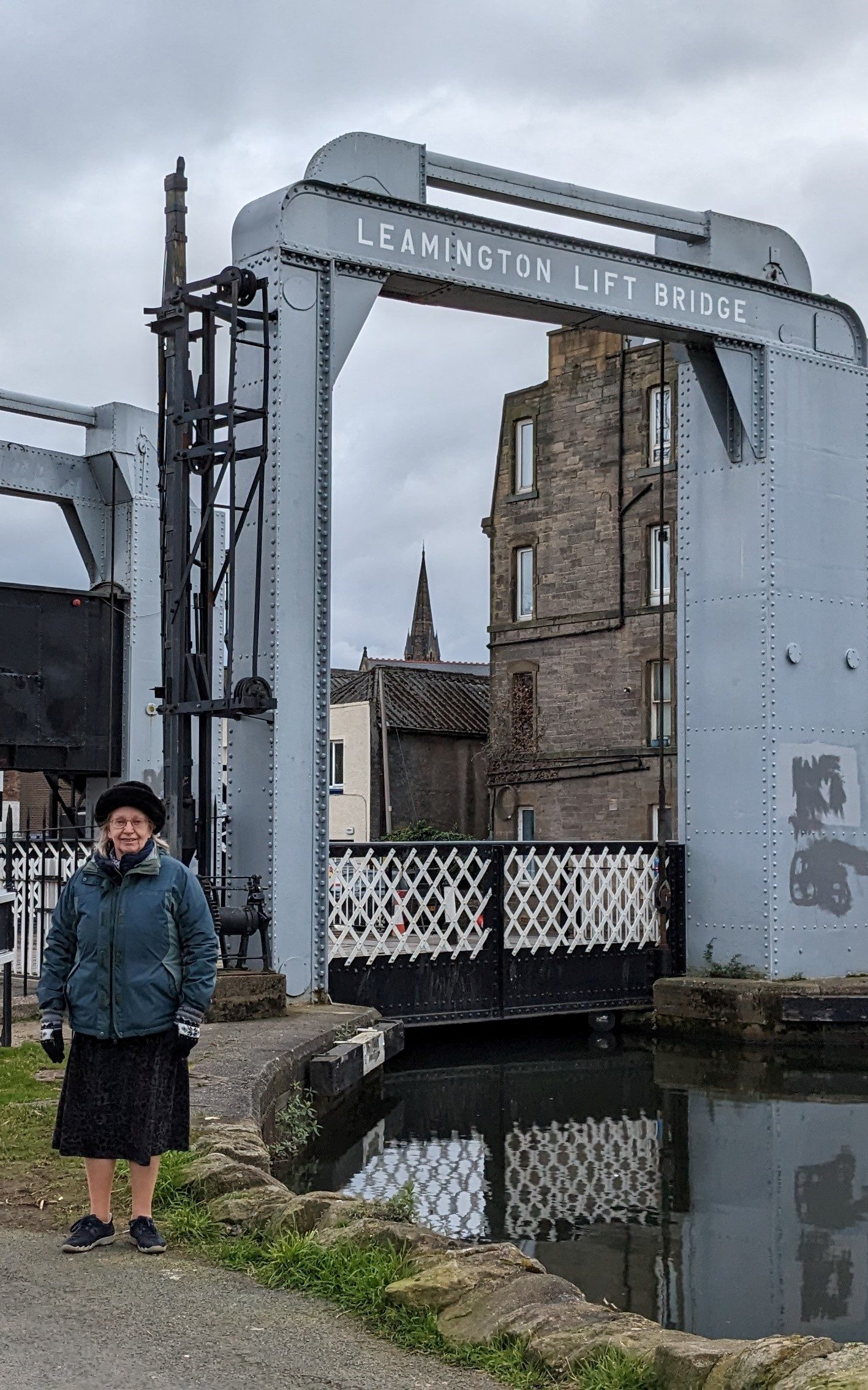 Sandra beside the Lemington Lift Bridge